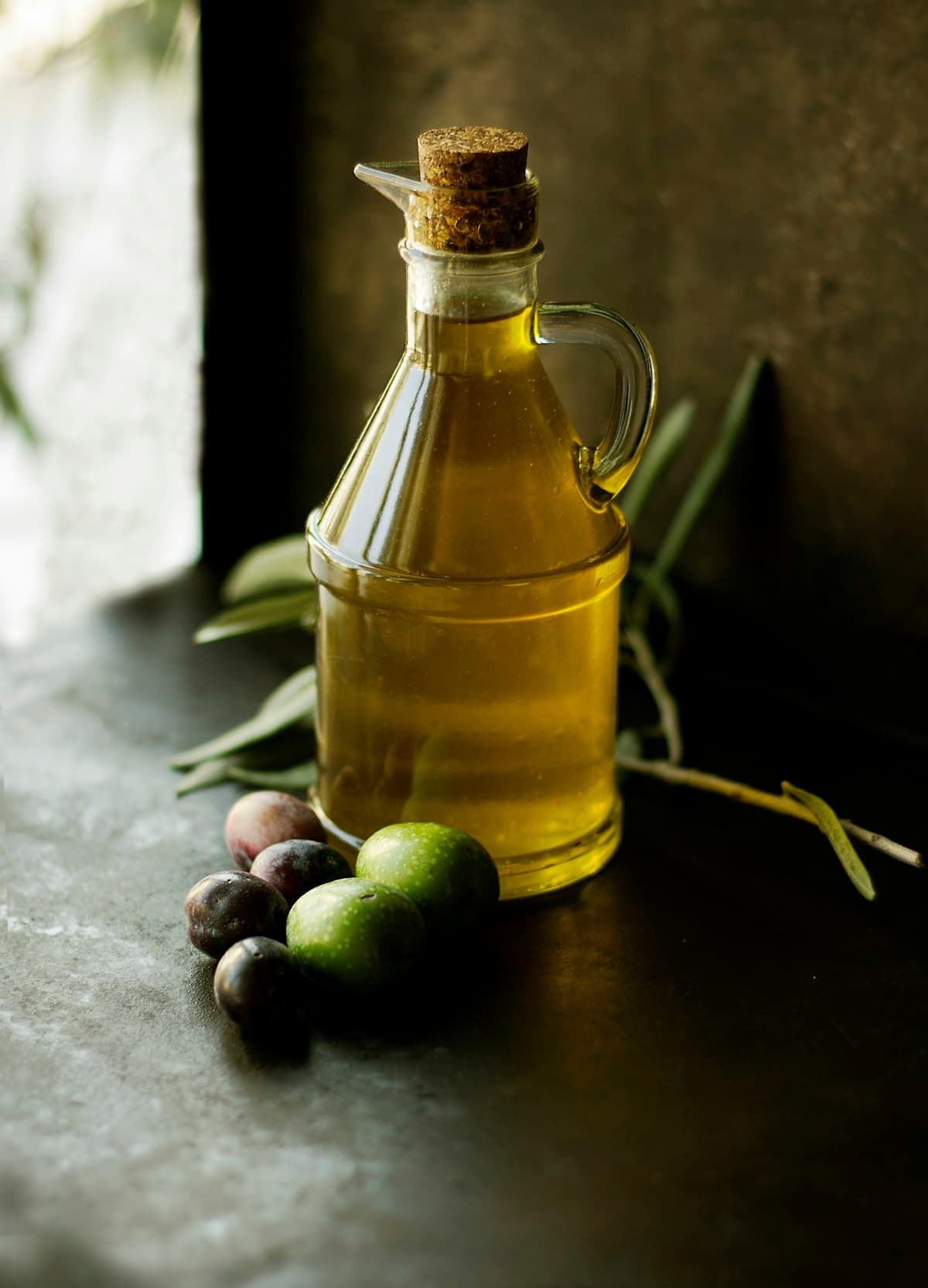 A glass bottle of freshly pressed oil